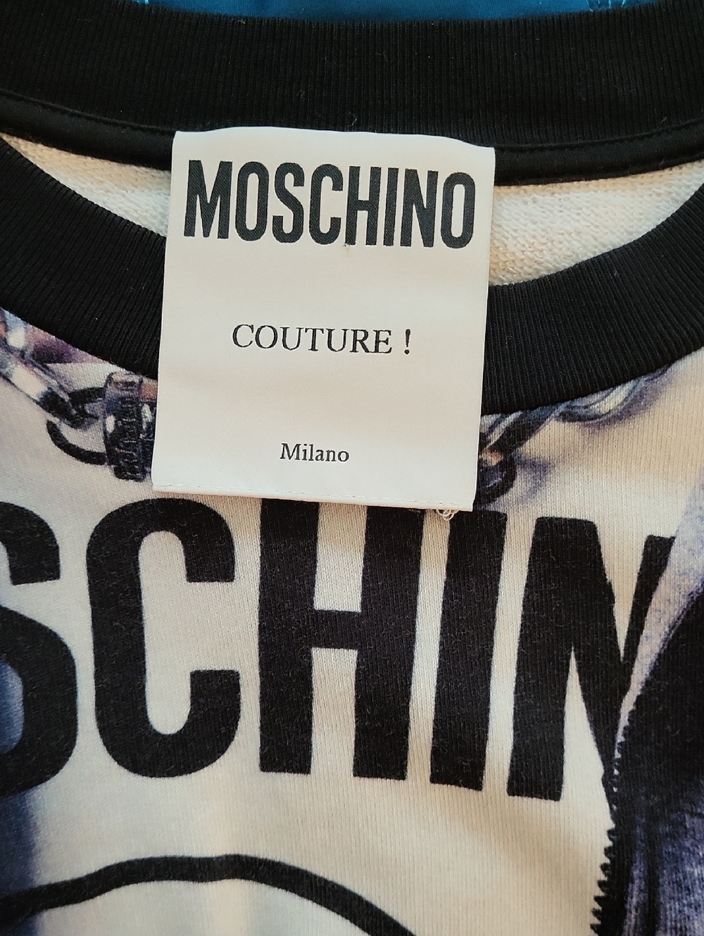 Moschino Black, White & Blue Graphic Crewneck Sweatshirt - Picture 9 of 11